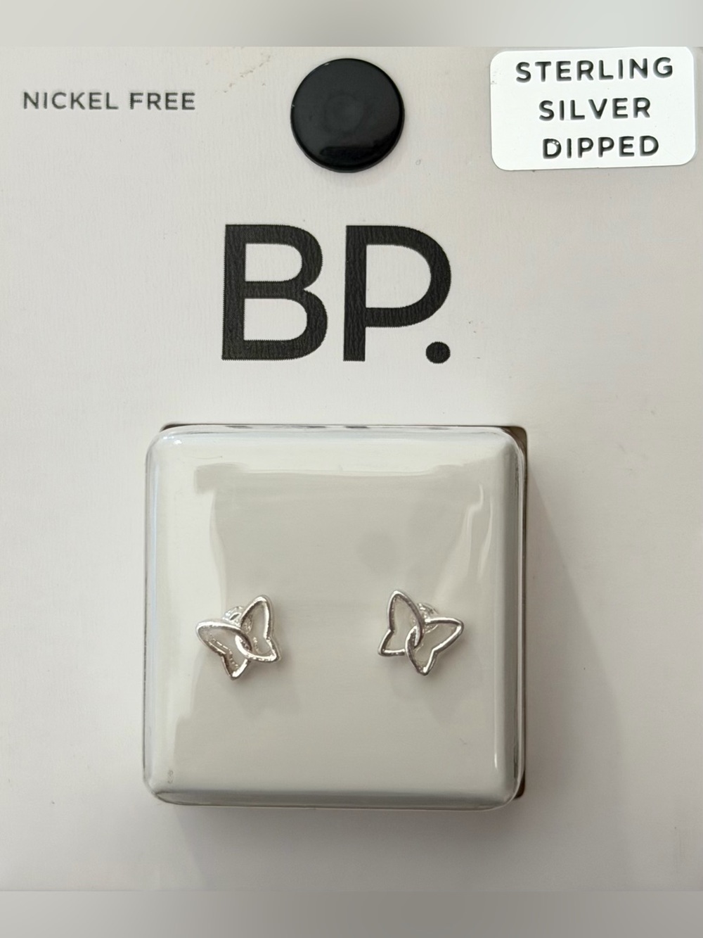 BP. Sterling Silver Dipped Butterfly Stud Earrings - Silver